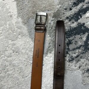 Magnanni Mens Carbon Leather Belt Cognac Brown Size 38 Silvertone Buckle